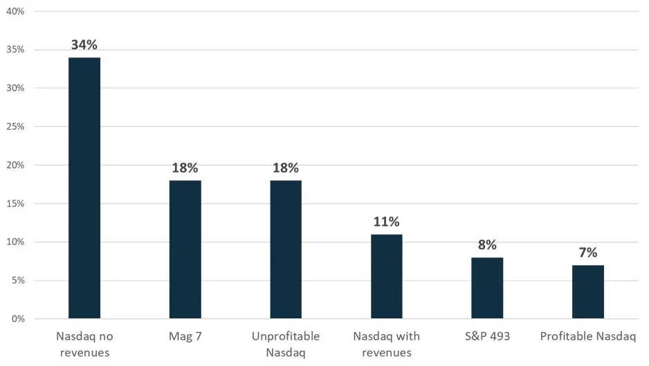 A divided market: Tech companies with no revenues or profits are flying. The rest are left in the shade