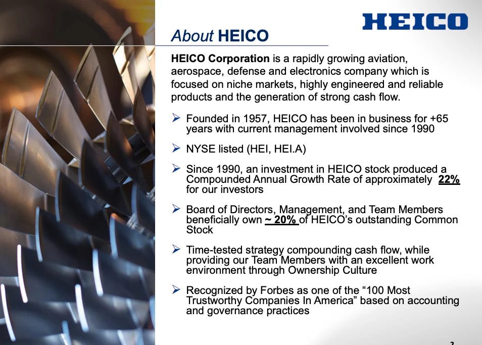 About Heico, a rapidly growing aviation, aerospace, defense and electronics company